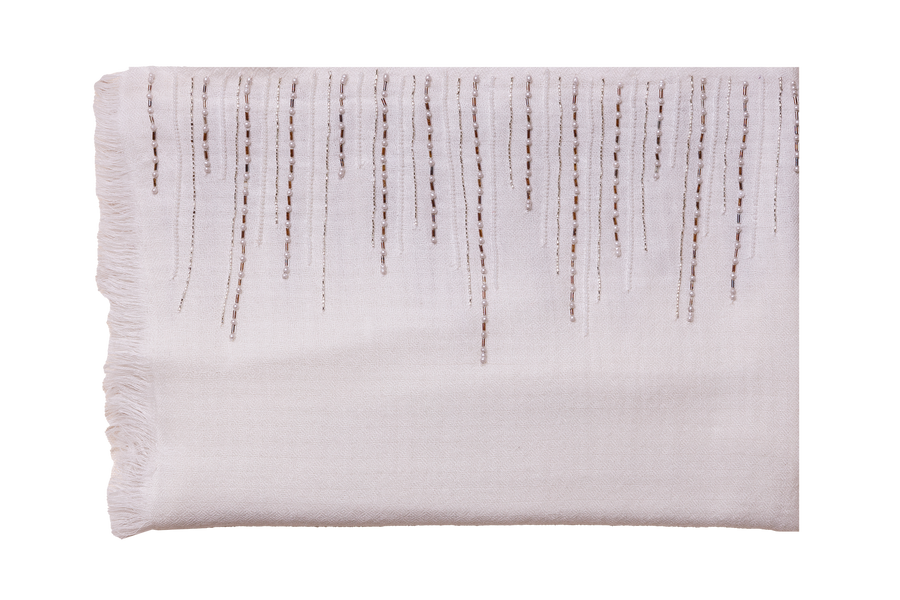 White Embroidered Cashmere Scarf