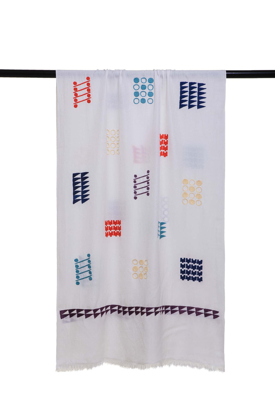 Block Embroidered Geo Linen Cashmere Scarf For Women