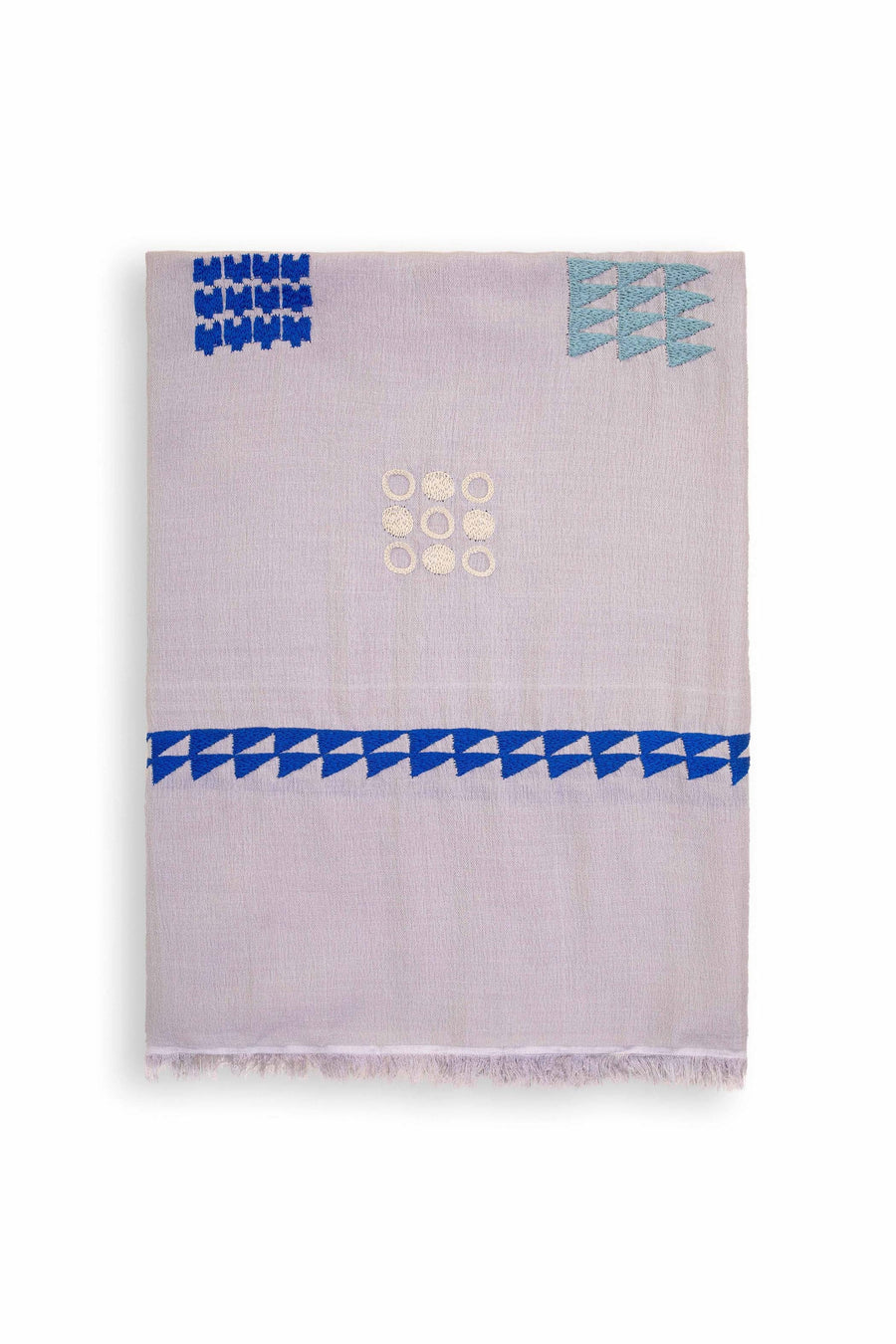 Block Embroidered Geo Linen Cashmere Scarf For Women