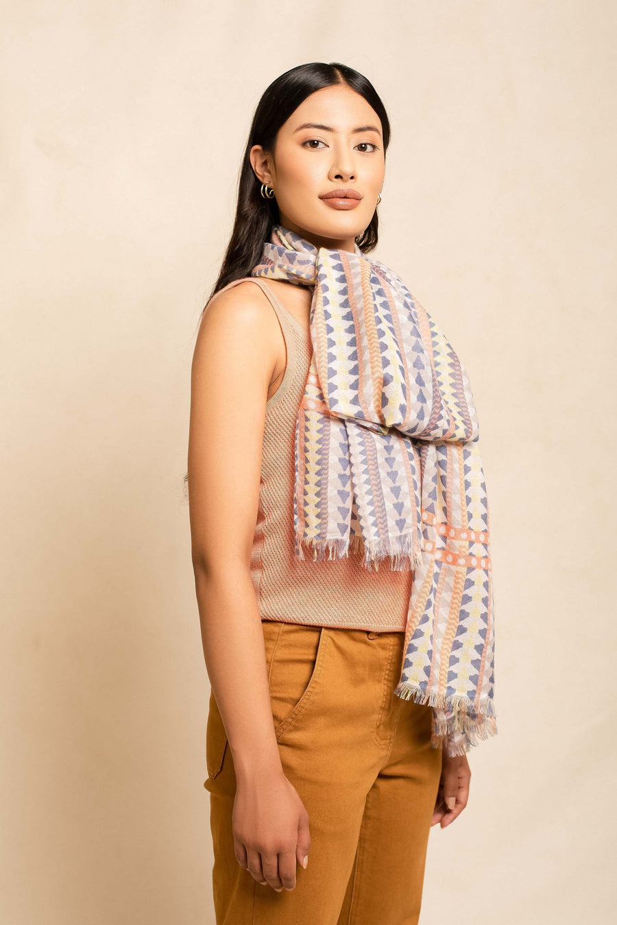 Block Printed Cashmere Mosaic Scarf | Tara Oriental