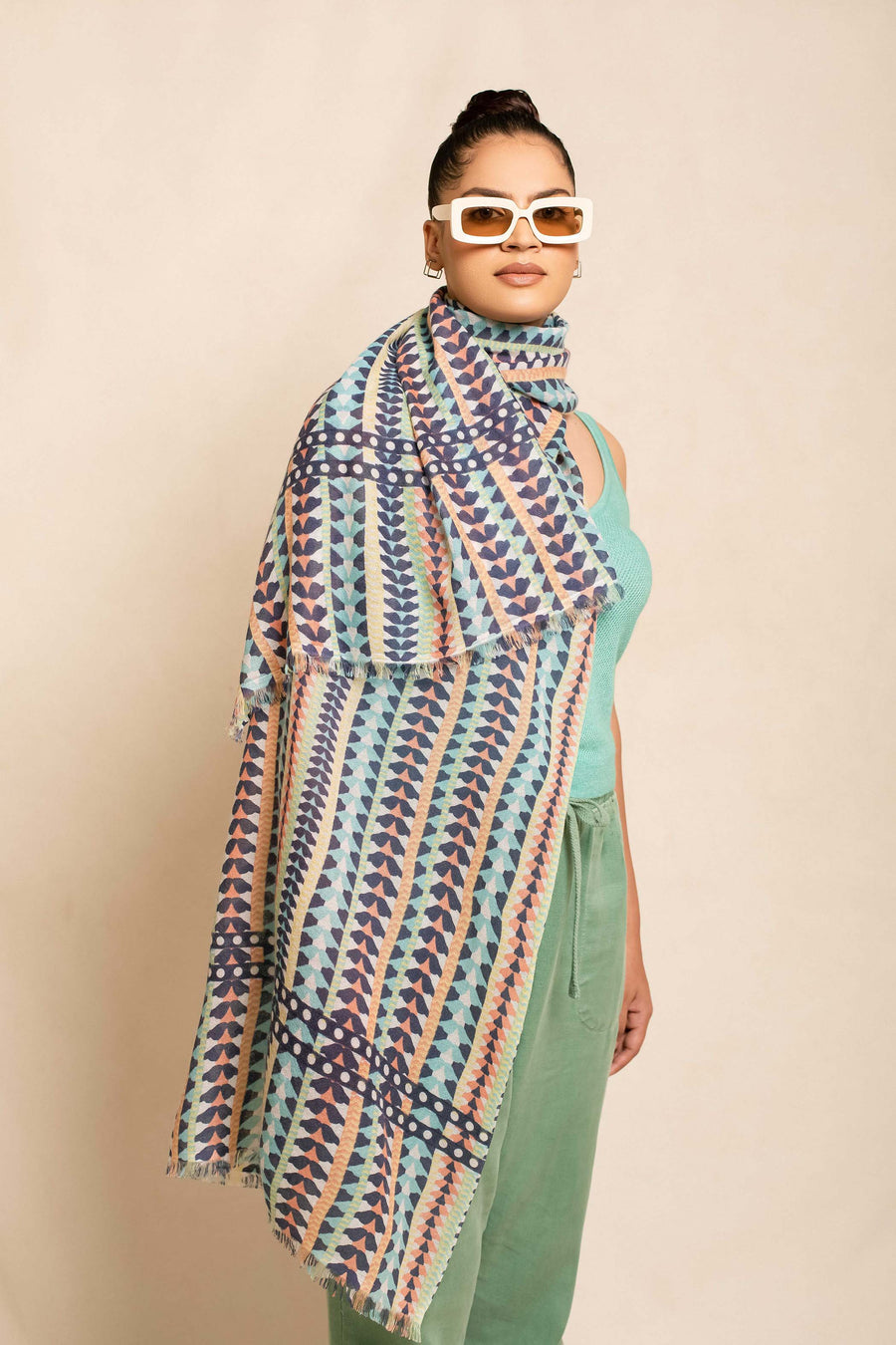 Block Printed Cashmere Mosaic Scarf | Tara Oriental