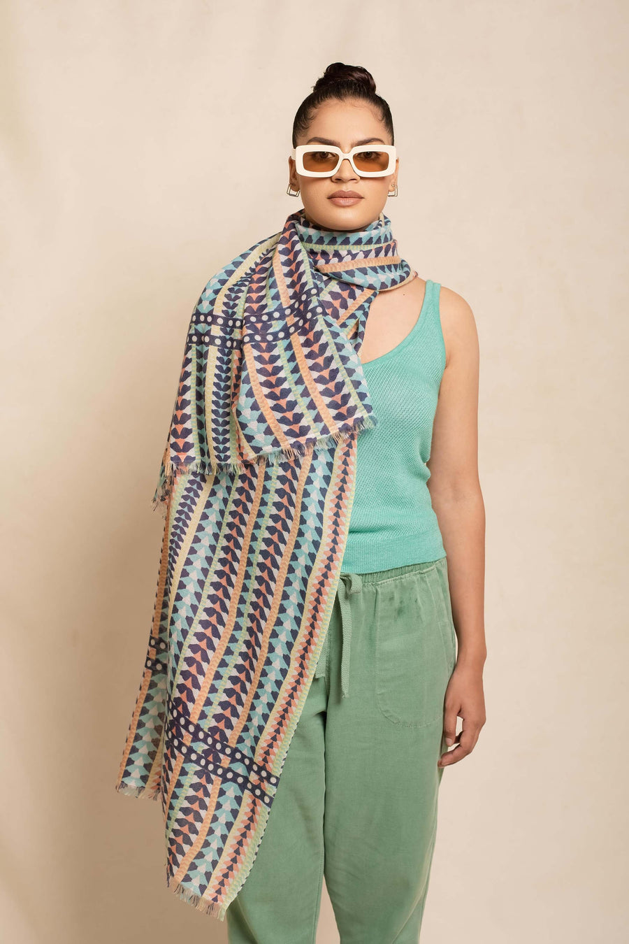 Block Printed Cashmere Mosaic Scarf | Tara Oriental