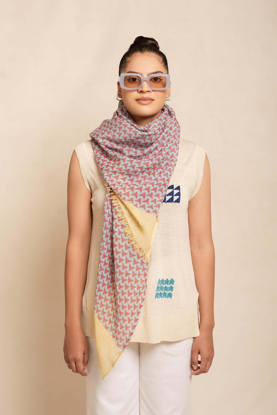 Block Printed Tile | Linen Scarf For Women