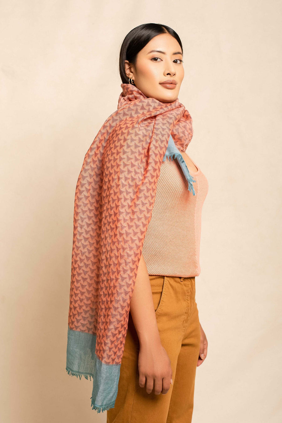 Block Printed Tile | Linen Scarf For Women