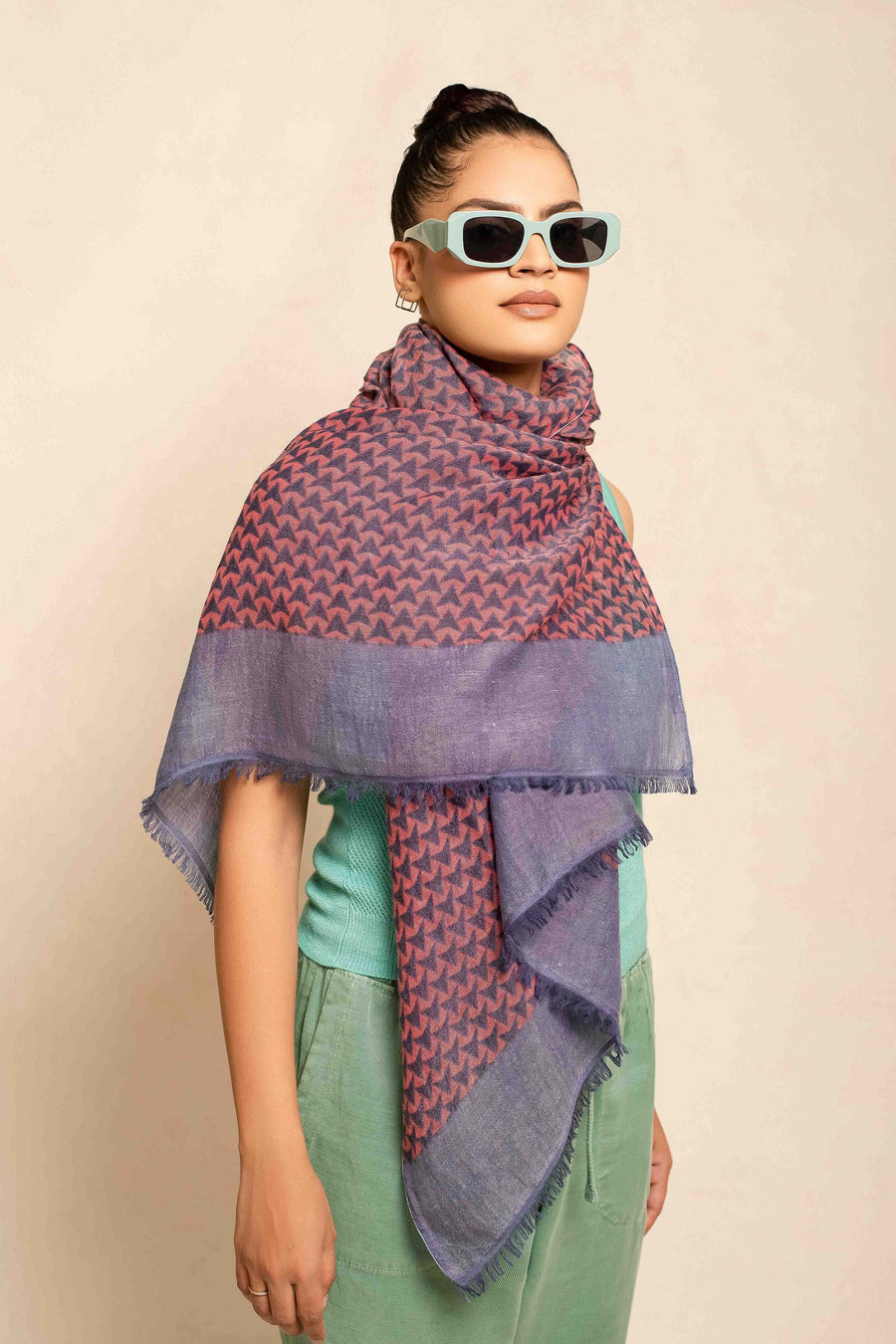 Block Printed Tile | Women Linen Scarf