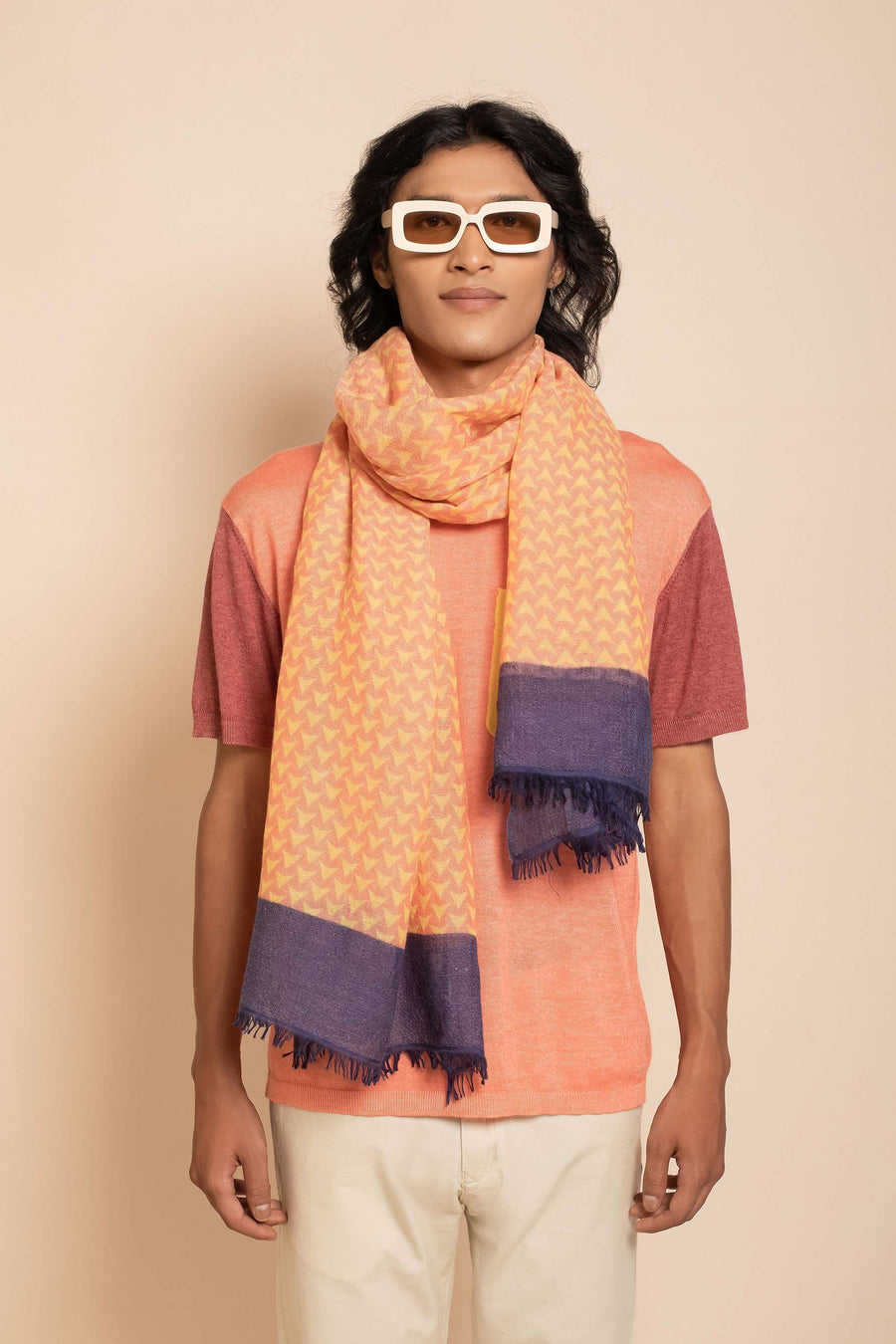 Block Printed Tile | Women Linen Scarf