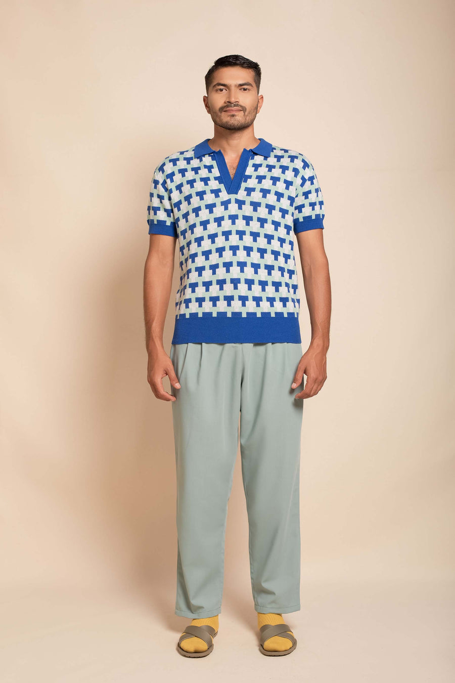 Men's Cotton Cashmere Intarsia Polo