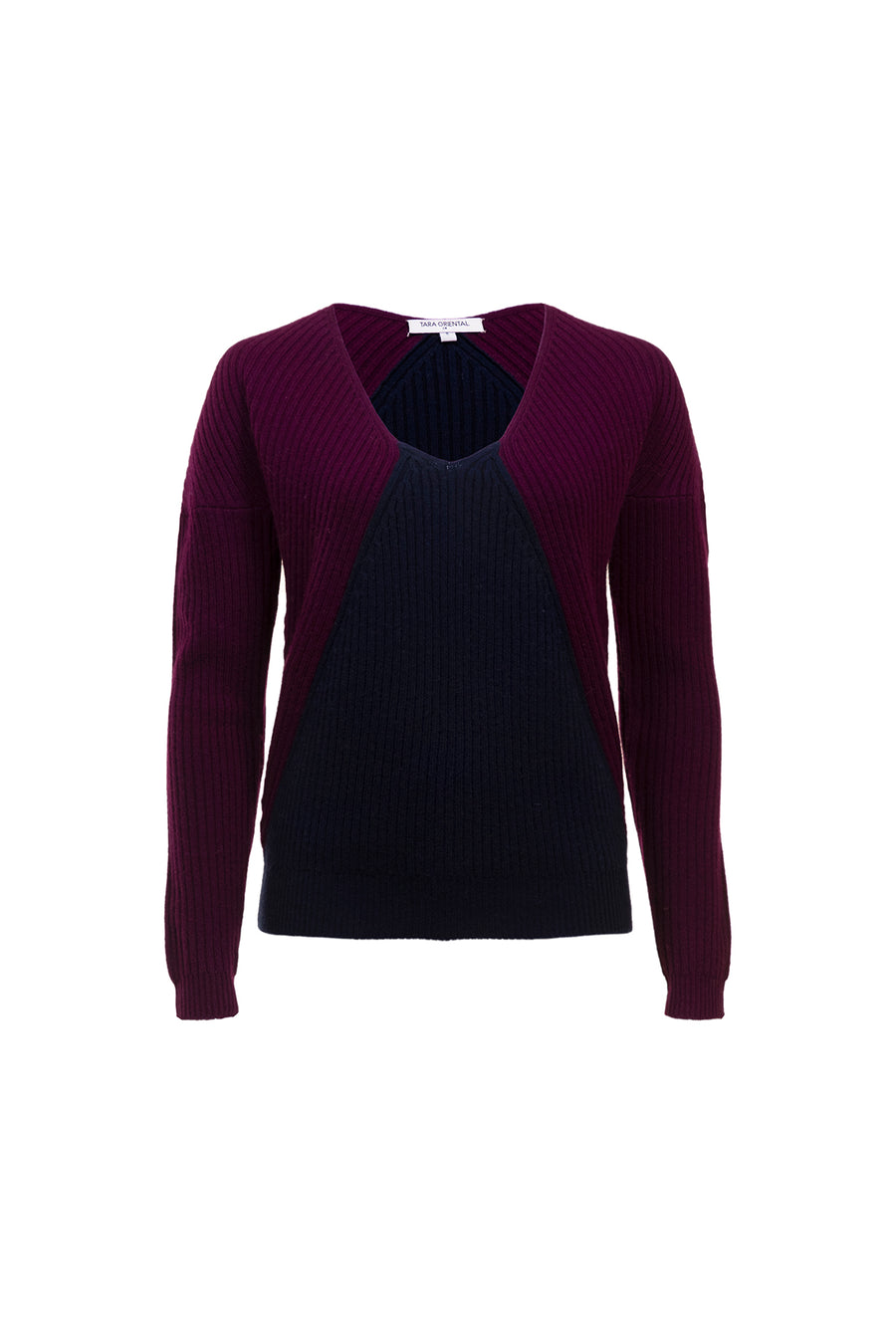 Women's Wool Cashmere Multi Ribbed V Neck Sweater