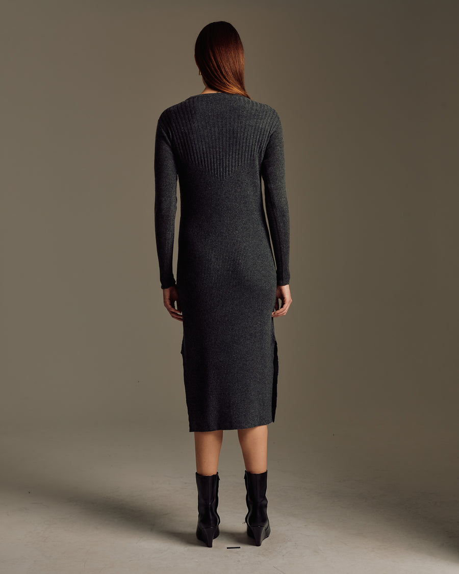 Women's Wool Cashmere Multi Ribbed Midi Dress