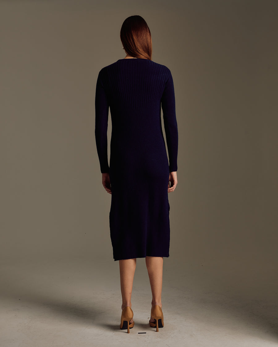 Women's Wool Cashmere Multi Ribbed Midi Dress