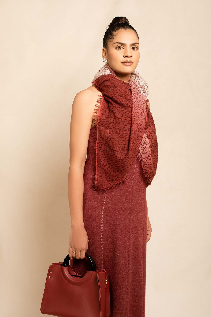 Natural Printed Nepali Texture Scarf - Women