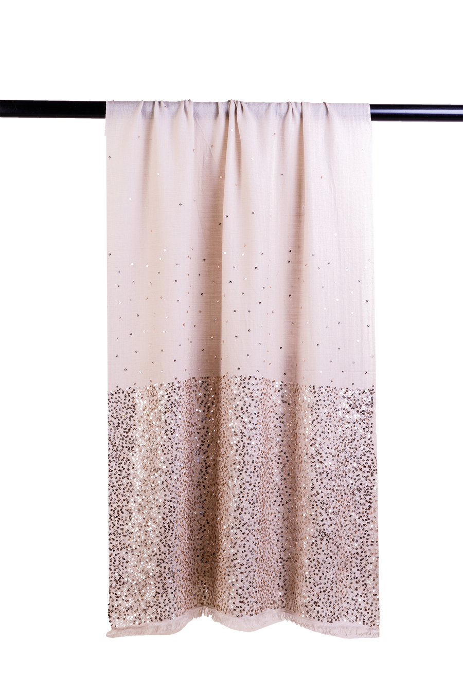 Beige Scattered Sequins Embroidered Cashmere Scarf