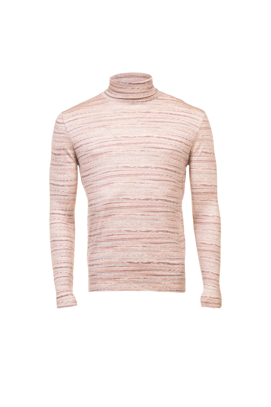 Men's Silk Wool Cashmere Textured Printed Turtleneck Sweater