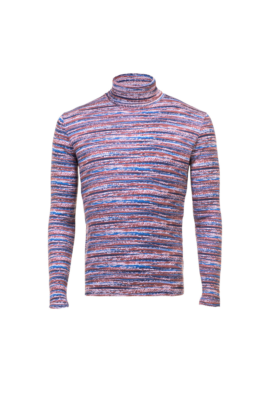 Men's Silk Wool Cashmere Textured Printed Turtleneck Sweater