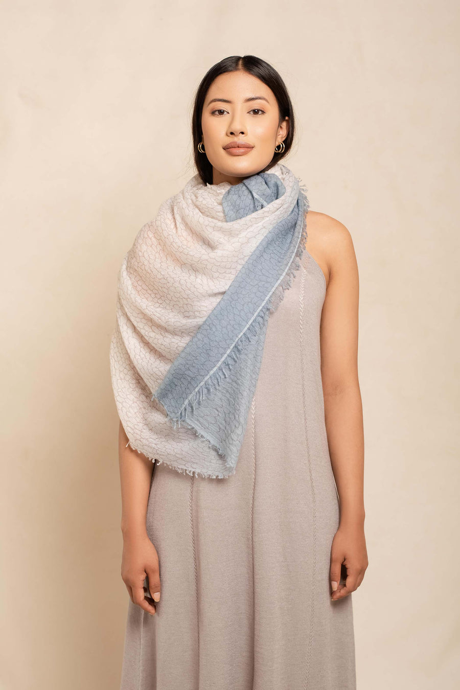 Natural Printed Nepali Texture Scarf - Women