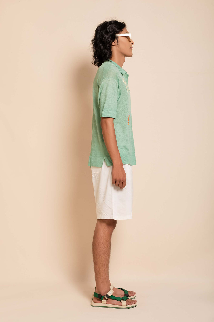 Men's Linen Textured Embroidered Polo