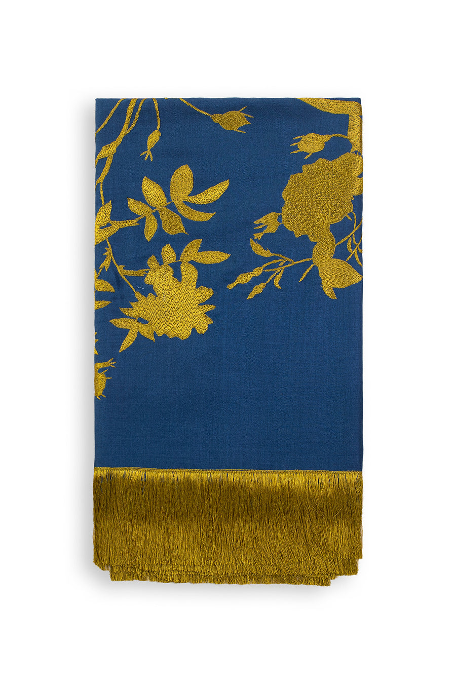 Floral Embroidered Scarf with Silk Tassels